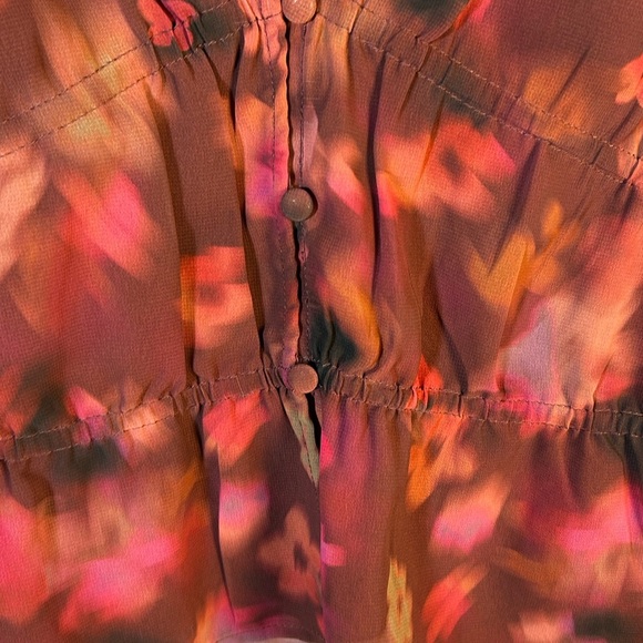 NEW Steve Madden Top L Hollis Pink Multicolor Muted Peplum Bishop Sleeves Button - Picture 7 of 11